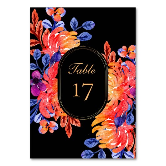 Moderne Schicke Wasserfarbe Blumenstrauß Hochzeit Tischnummer (Vorderseite)