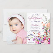 Moderne schicke Wildblume Drehbuch Foto 1. Geburts Einladung (Vorderseite)