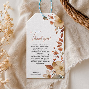 Moderne Schicke Wildblumen-Schrift 1. Geburtstag M Geschenkanhänger