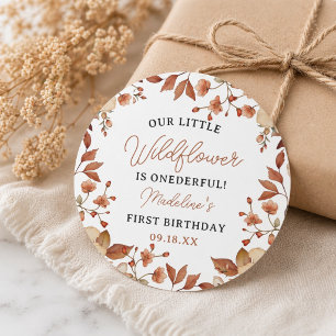 Moderne Schicke Wildblumen-Schrift 1. Geburtstag M Runder Aufkleber
