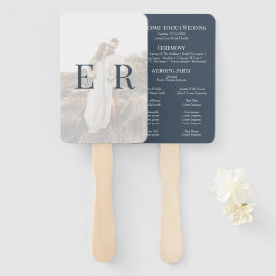 Moderne Schieferblaue Monogramm-Foto-Hochzeitsprog Fächer
