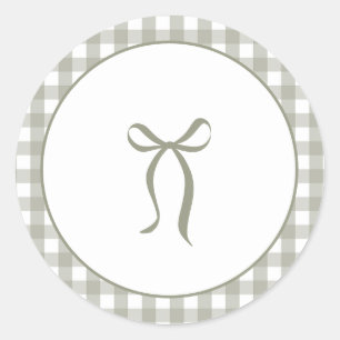 Moderne Schleife Sage Green Gingham Elegante Babyp Runder Aufkleber