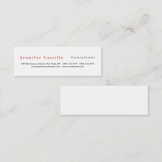 Moderne Schlicht Elegante Minimalistische Weißmini Mini Visitenkarte (Vorne/Hinten)