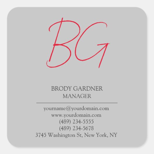 Moderne schlicht-minimalistisch-graue Monogramm-In Quadratischer Aufkleber (Vorderseite)