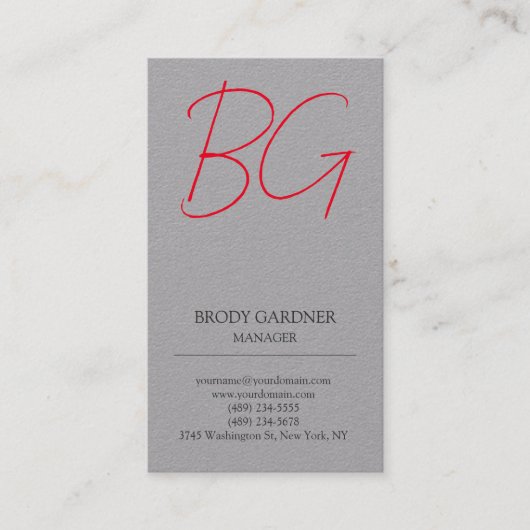 Moderne schlicht-minimalistisch-graue Monogramm-In Visitenkarte (Vorderseite)