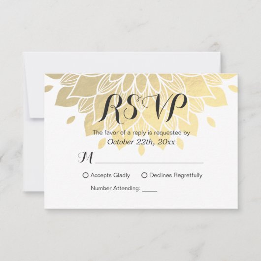 Moderne, schlicht weiße und goldene florale UAWG-R RSVP Karte (Vorderseite)