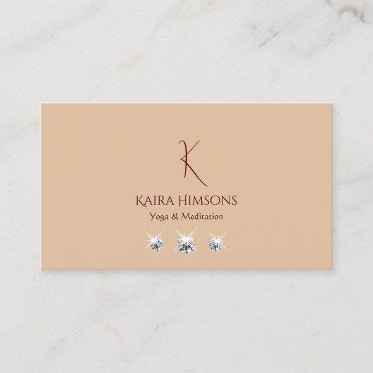 Moderne Schlichte Beige mit Monogram QRCode und Je Visitenkarte (Vorderseite)