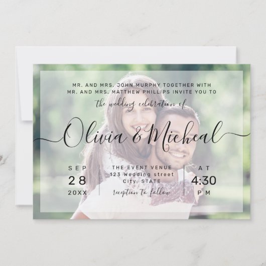 Moderne, schlichte Foto-Hochzeit Einladung (Vorderseite)