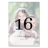 Moderne, schlichte Foto-Hochzeit Tischnummer (Vorderseite)