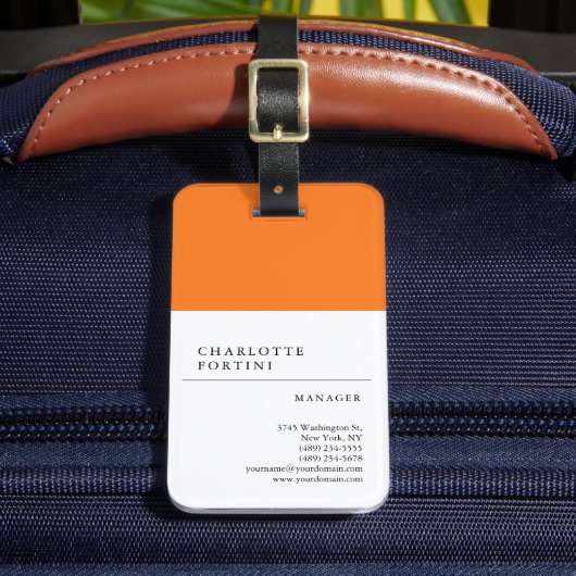 Moderne, schlichte, gelbgelbe Orangenfarbe Minimal Gepäckanhänger (Vorderseite Insitu 2)