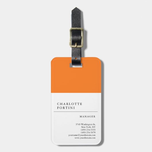 Moderne, schlichte, gelbgelbe Orangenfarbe Minimal Gepäckanhänger (Vorderseite vertikal)