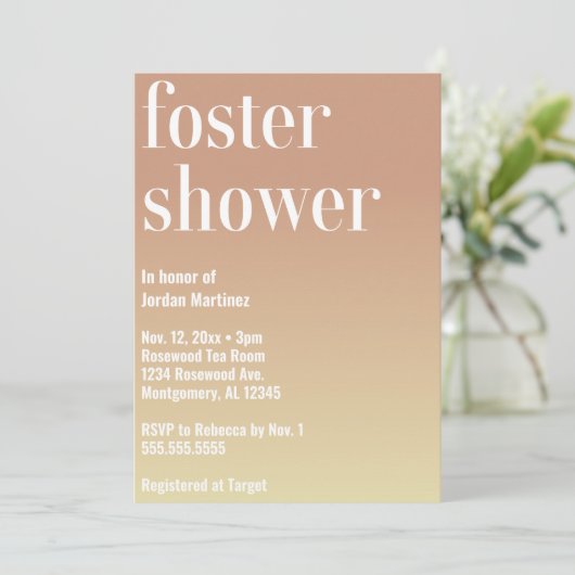 Moderne, schlichte Gradient Foster Care Baby Dusch Einladung (Stehend Vorderseite)