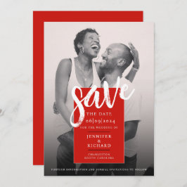 Moderne, schlichte Hochzeit in Rot und Weiß des Fo Save The Date