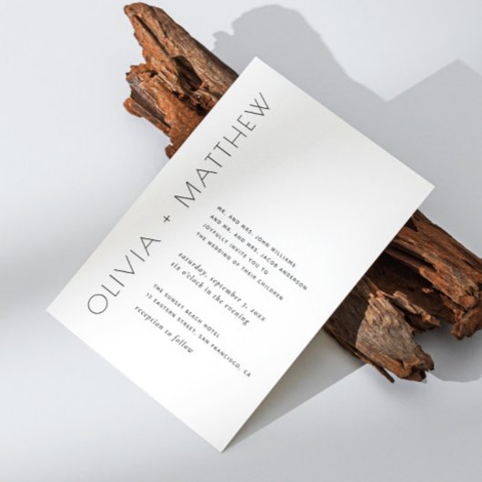 Moderne, schlichte Hochzeit in Schwarz-Weiß Einladung