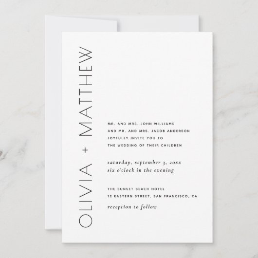 Moderne, schlichte Hochzeit in Schwarz-Weiß Einladung (Vorderseite)