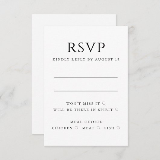Moderne, schlichte Hochzeit in Schwarz-Weiß RSVP Karte (Vorne/Hinten)