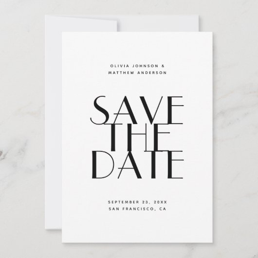 Moderne, schlichte Hochzeit in Schwarz-Weiß Save The Date (Vorderseite)