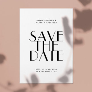 Moderne, schlichte Hochzeit in Schwarz-Weiß Save The Date