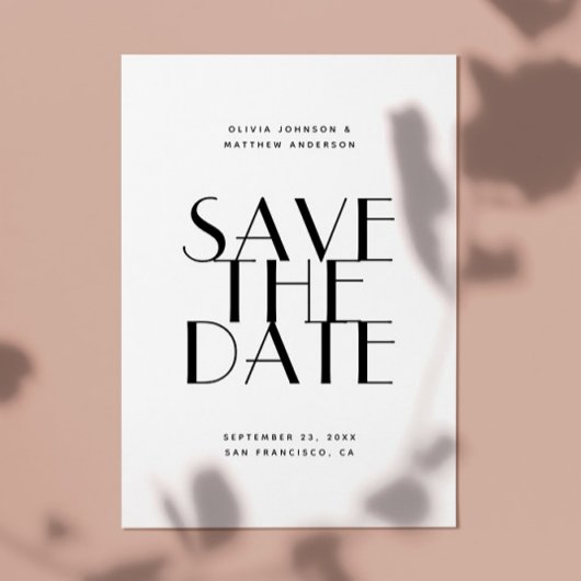 Moderne, schlichte Hochzeit in Schwarz-Weiß Save The Date