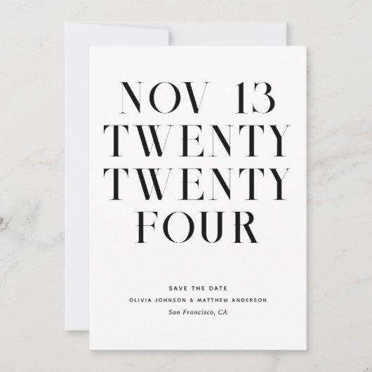 Moderne, schlichte Hochzeit in Schwarz-Weiß Save The Date (Vorderseite)