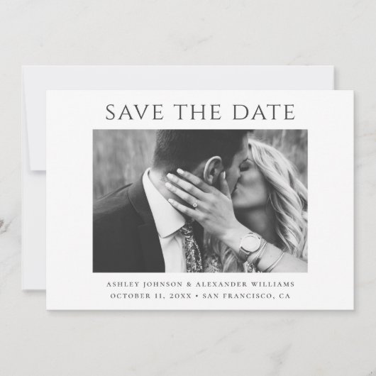Moderne, schlichte Hochzeit in Schwarz-Weiß Save The Date (Vorderseite)