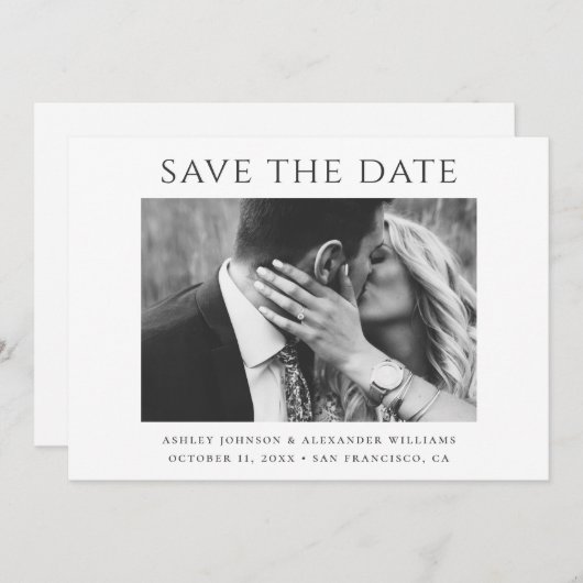 Moderne, schlichte Hochzeit in Schwarz-Weiß Save The Date (Vorne/Hinten)