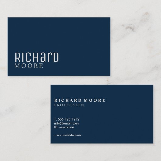 moderne schlichte Marineblau Visitenkarte (Vorne/Hinten)