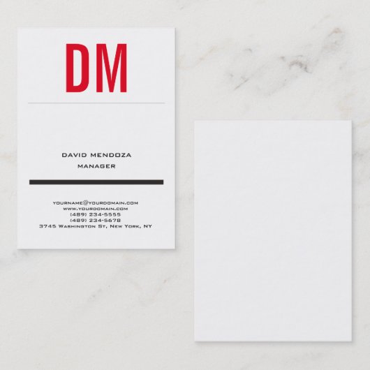 Moderne, schlichte, rote Monogramm Visitenkarte (Vorne/Hinten)