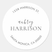 Moderne schlichte Rücksendeadresse Runder Aufkleber (Vorderseite)