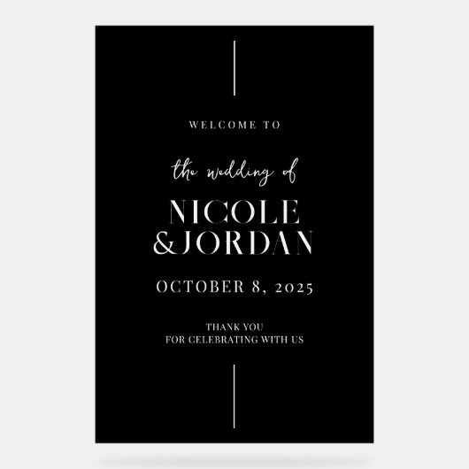 Moderne, schlichte Schwarz-Weiß-Hochzeit Willkomme Acrylschild (Vorderseite)