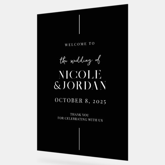 Moderne, schlichte Schwarz-Weiß-Hochzeit Willkomme Acrylschild (Winkel)