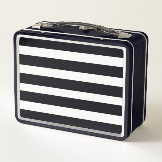 Moderne schlichte Schwarz-Weiß-Streifen Schwarz Metall Brotdose (Rückseite)