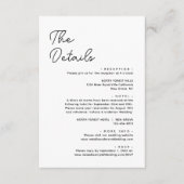 Moderne Schlichte Schwarz-weiße Hochzeitdetails Begleitkarte (Vorderseite)