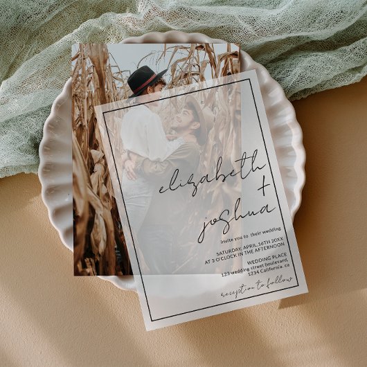 Moderne, schlichte, schwarze Schriftzeichen Pergament Einladungen