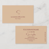 Moderne Schlichte Tanbeige mit Monogramm Eleganter Visitenkarte (Vorne/Hinten)