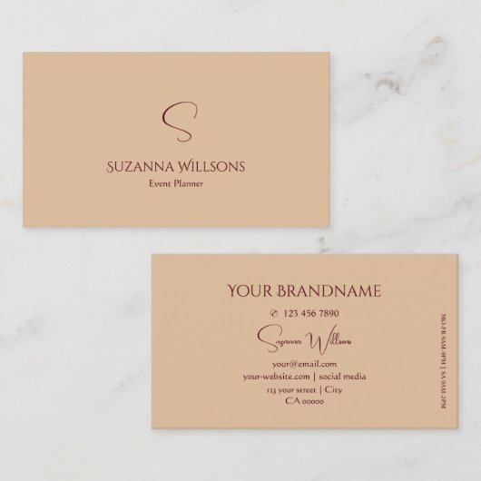Moderne Schlichte Tanbeige mit Monogramm Eleganter Visitenkarte (Vorne/Hinten)