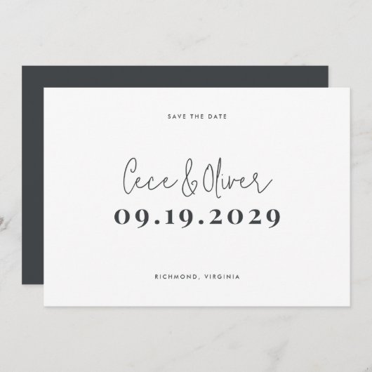 Moderne, schlichte Typografie-Hochzeit rettete die Save The Date (Vorne/Hinten)