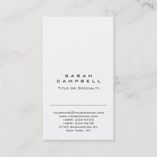 Moderne Schlichte Vertikalweiß, einzigartig sauber Visitenkarte (Vorderseite)