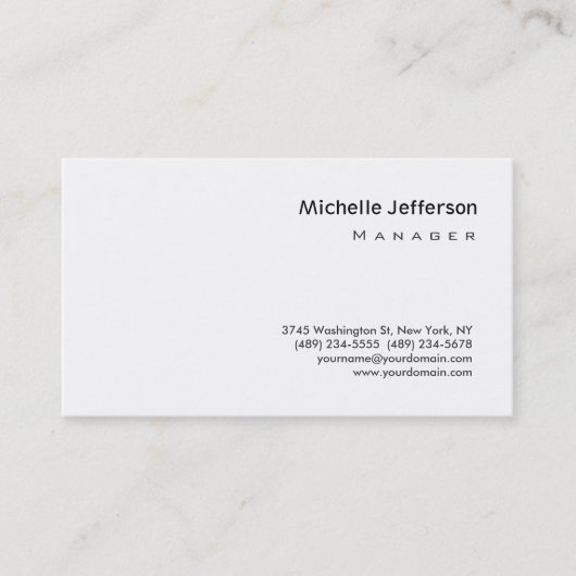 Moderne Schlichte Visitenkarte für den White Manag (Vorderseite)