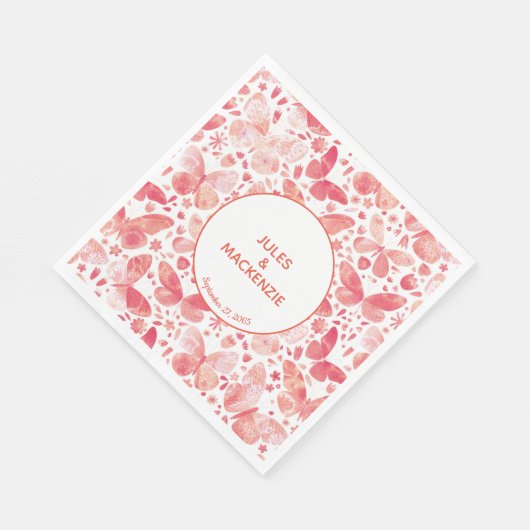 Moderne Schmetterlinge Aquarellfarbe Rosa Serviette (Ecke)