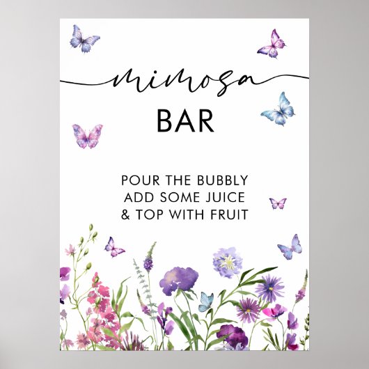 Moderne Schmetterlinge Brautparty Mimosa Bar Sign Poster (Vorne)