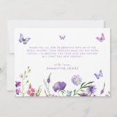 Moderne Schmetterlinge Bridal Dusche Blumen Dankeskarte (Rückseite)