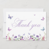 Moderne Schmetterlinge florales Lila Brautparty Dankeskarte (Vorderseite)