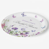 Moderne Schmetterlinge florales Lila Brautparty Pappteller (Schrägansicht)