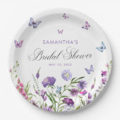 Moderne Schmetterlinge florales Lila Brautparty Pappteller (Vorderseite)