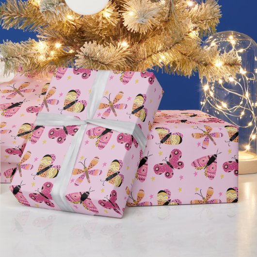 Moderne Schmetterlinge im Volkskunststil Geschenkpapier (Feiertage)