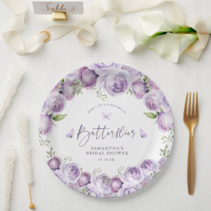 Moderne Schmetterlinge Lila Florale Brautparty Pappteller
