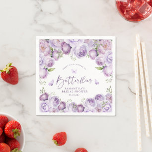 Moderne Schmetterlinge Lila Florale Hochzeitsdusch Serviette