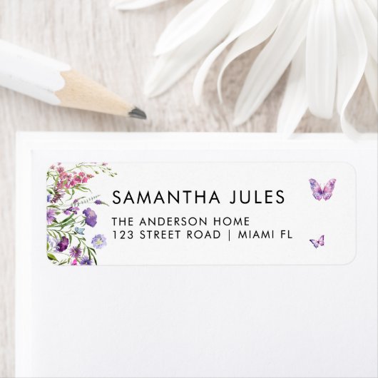 Moderne Schmetterlinge Lila florale Rücksendeadres (Insitu)