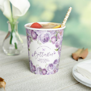 Moderne Schmetterlinge Lila florales Brautparty Pa Pappbecher